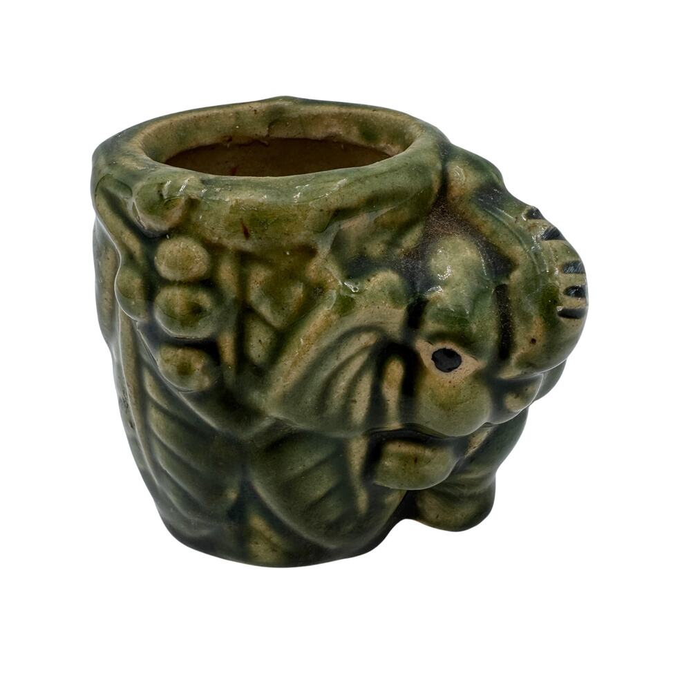 Vintage Majolica Elephant Planter Trunk Up for Good Luck 3"x4"